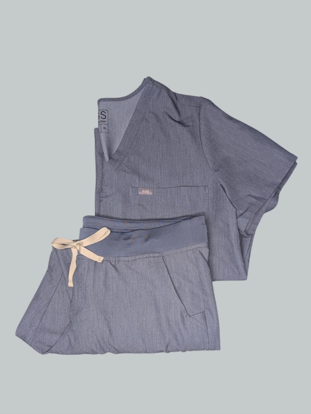 XL FIGS Set (Catarina Top & Zamora Pants) in "Heather Denim" (PO 1327)